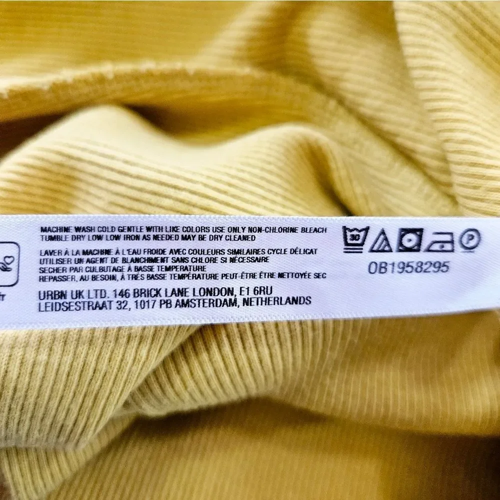 Free People Beach Ribbed Stretchy Back Slit High Waist Midi Skirt in Yellow M
